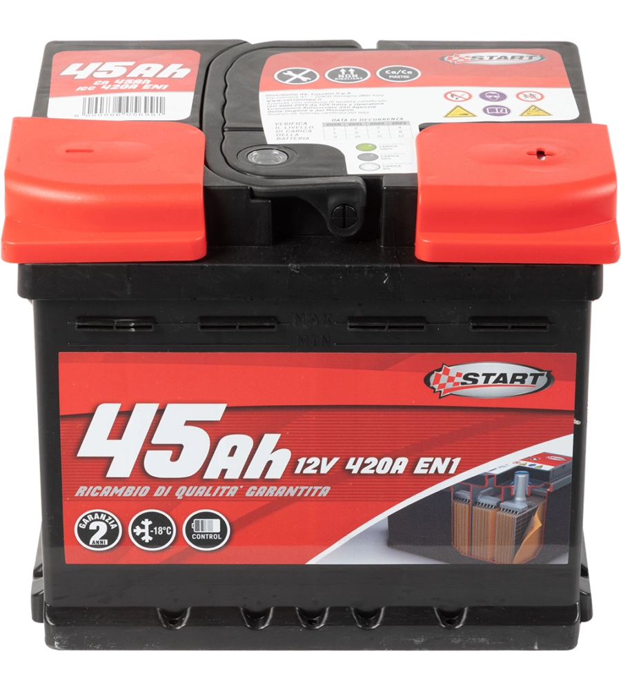 Batteria auto 45ah 12v 420a polo positivo destro cassetta l1